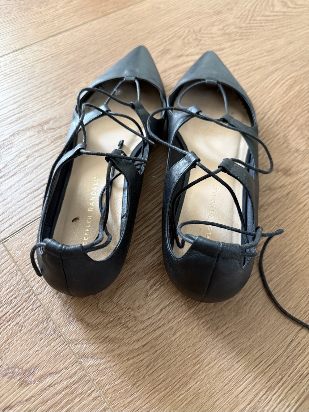 Loeffler Randall Black Pointed-Toe Lace-Up Flats